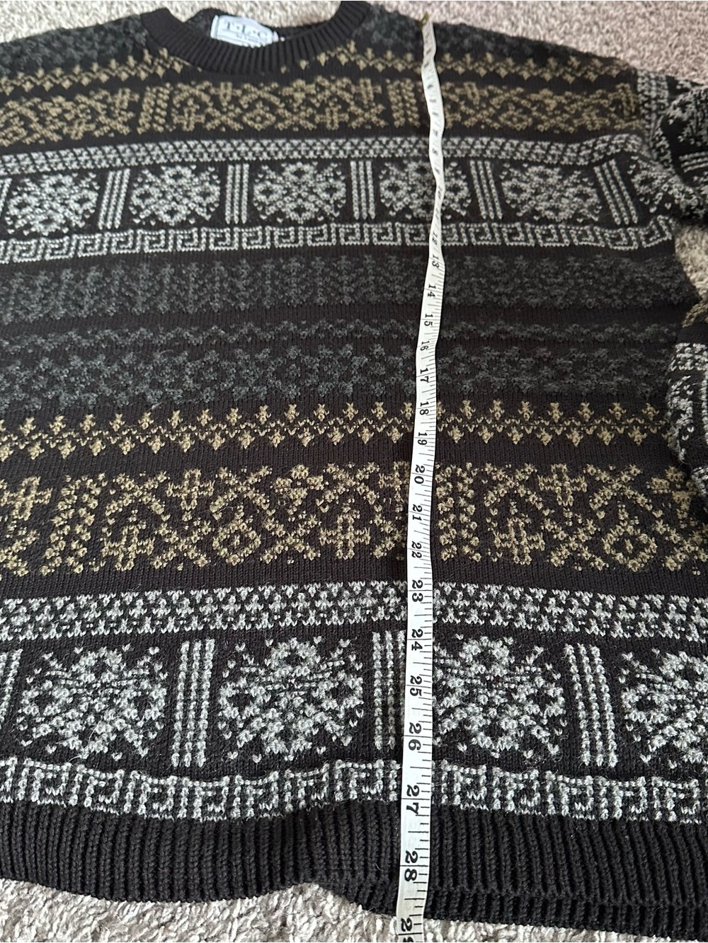 VTG 90s TLC by Lambert Geometric Fair Isle Grandpa Sweater Mens L Black Made USA - Picture 11 of 13